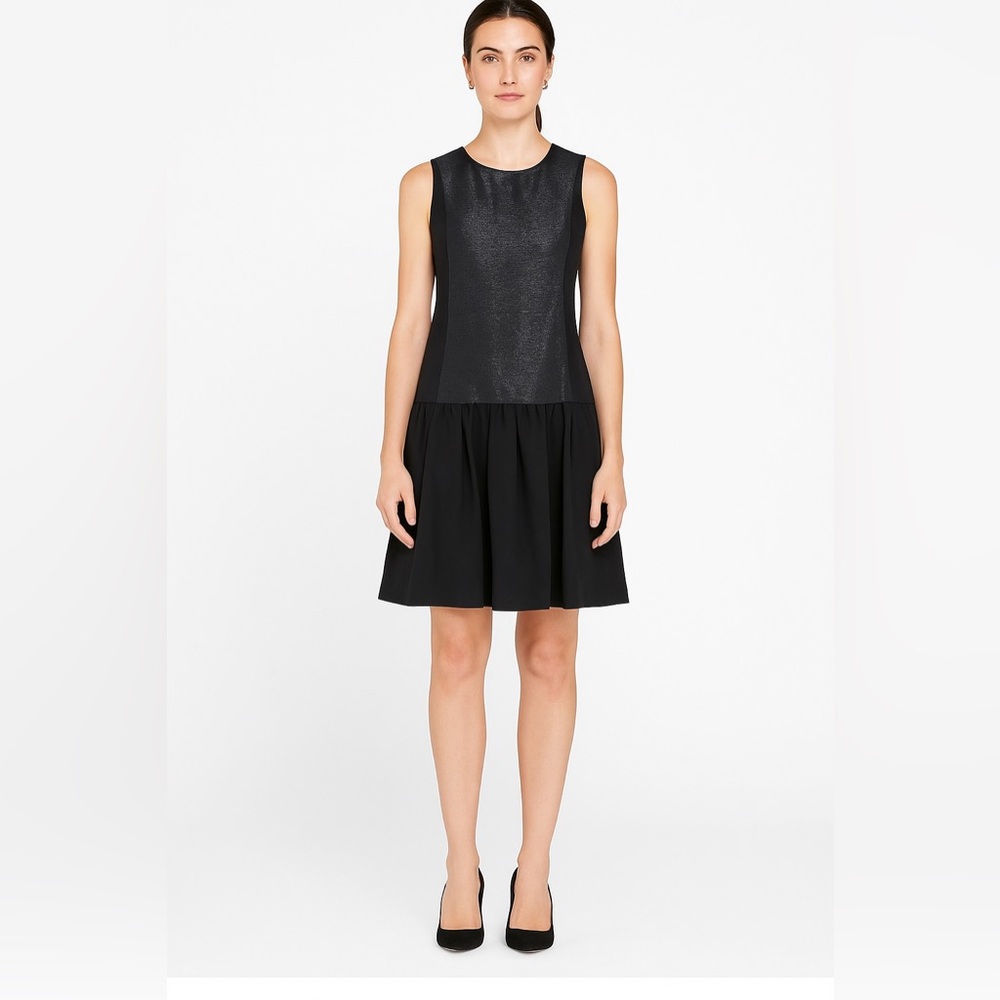 Rene Lezard Shimmer Black Drop Waist Dress EU 36 Small Cotton Rayon Silk NWT